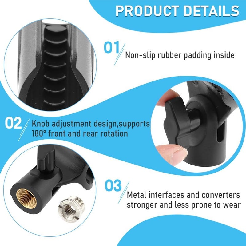 Ranjaner 2pcs Microphone Clip Adjustable Angle U Shaped Mic Clip Holder with Screw Adapter Universal Microphone Holder for Most Wired or Wireless Handheld Microphone Stand(Black) - Image 5